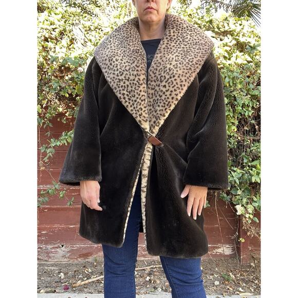 Vintage J Percy Marvin Richards Leopard Cheetah Print Hooded Coat Size Large USA - Picture 2 of 7